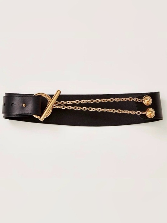 Free People Accessories - NWT Free People Naomi Waist Belt Black Gold Chain Toggle Leather S/M